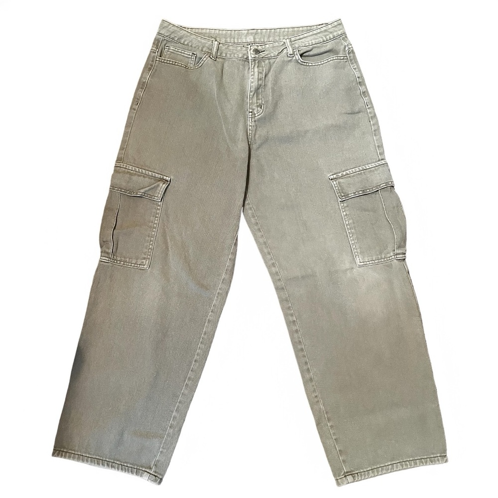 SHEIN Women’s Army Green High-rise Wide-leg Cargo Denim Pants - PLUS SIZE